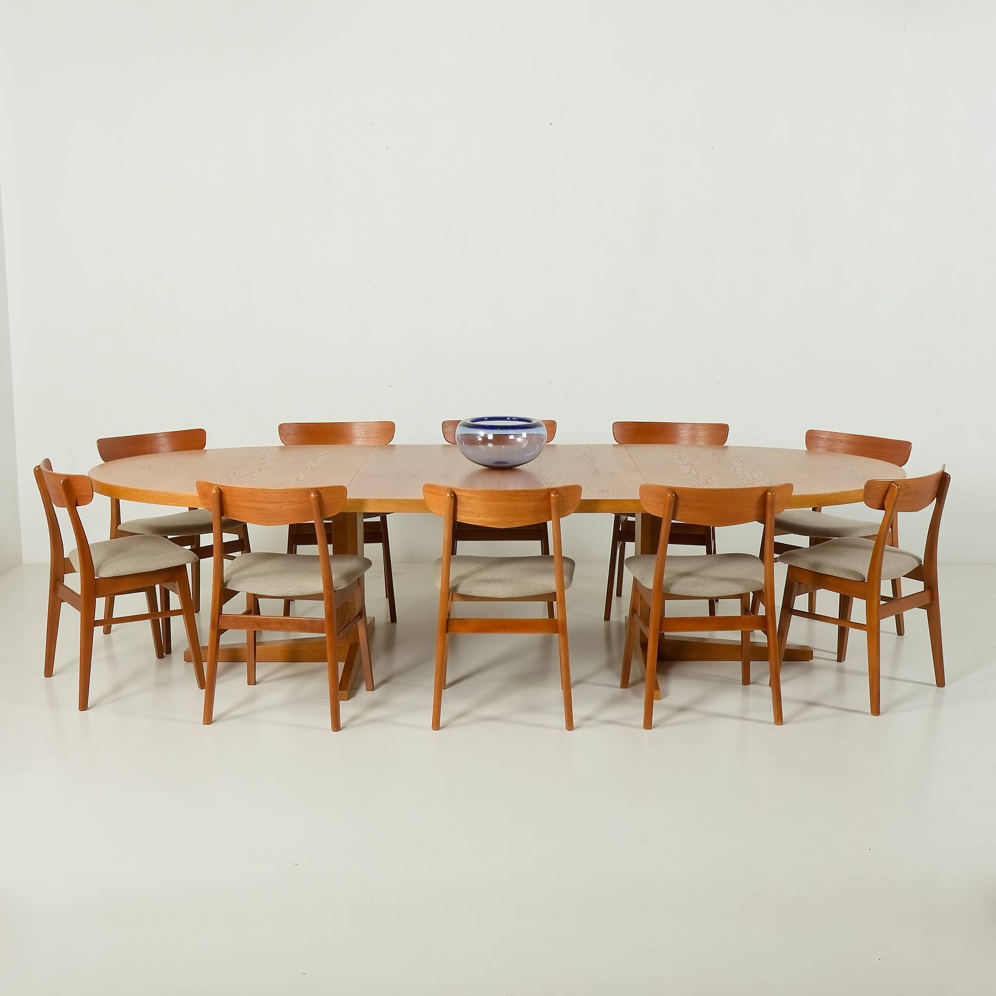 Danish extra large oak extension oval table attributed to Skovby, 1970s