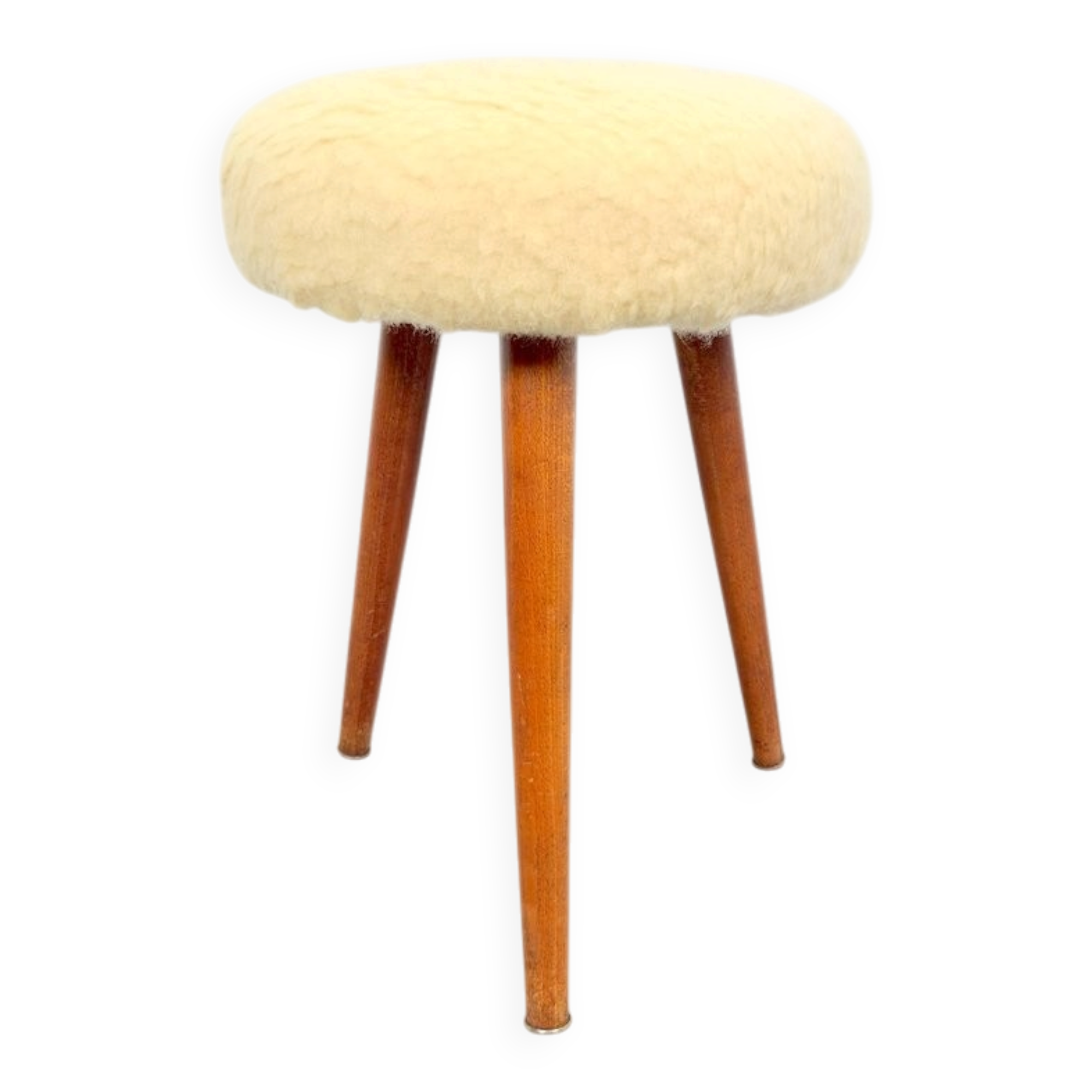 Vintage Swedish Three Legged Sheepskin Stool, 1970