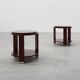 Pair of 2 round side tables in wood with metal, Belgium ca. 1980