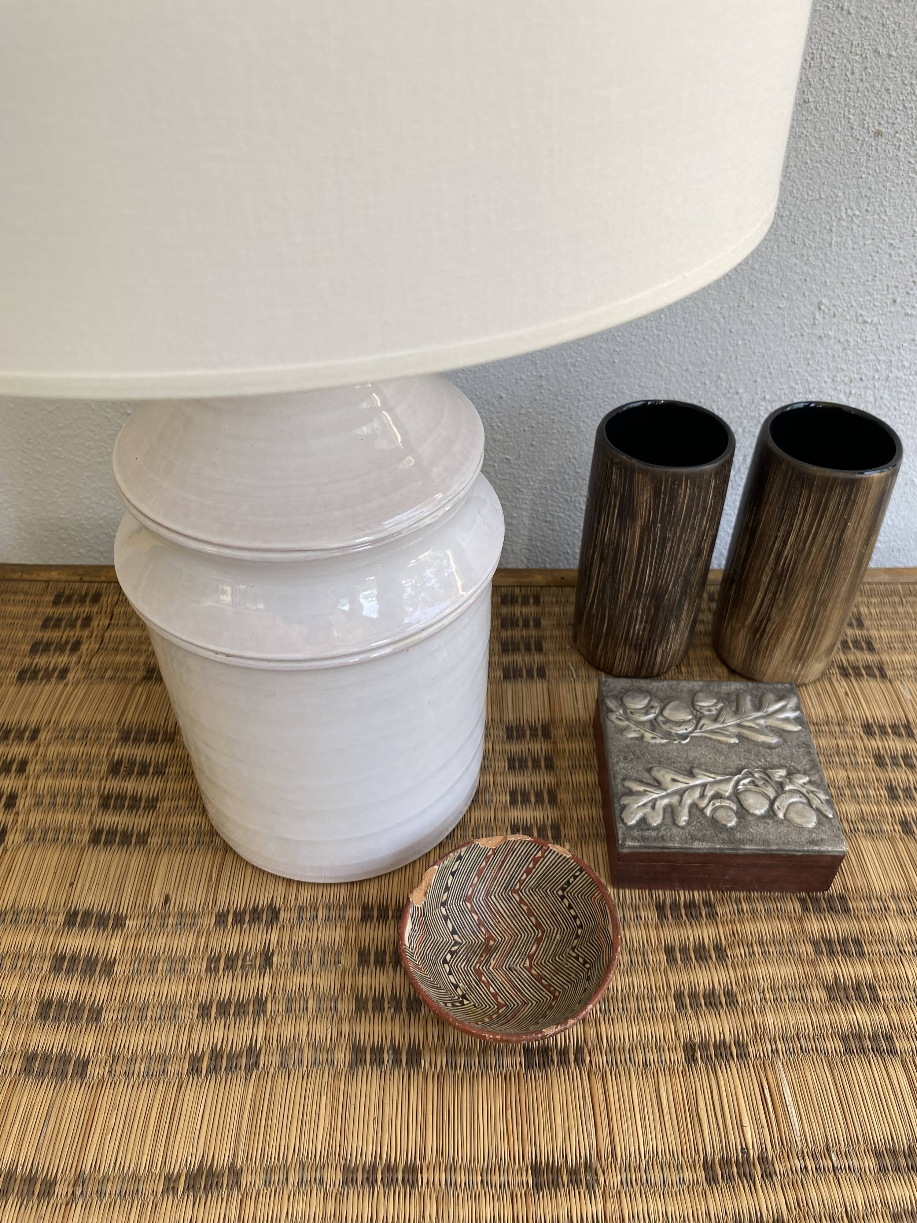 Ceramic lamp, fabric cable 2m, fabric shade