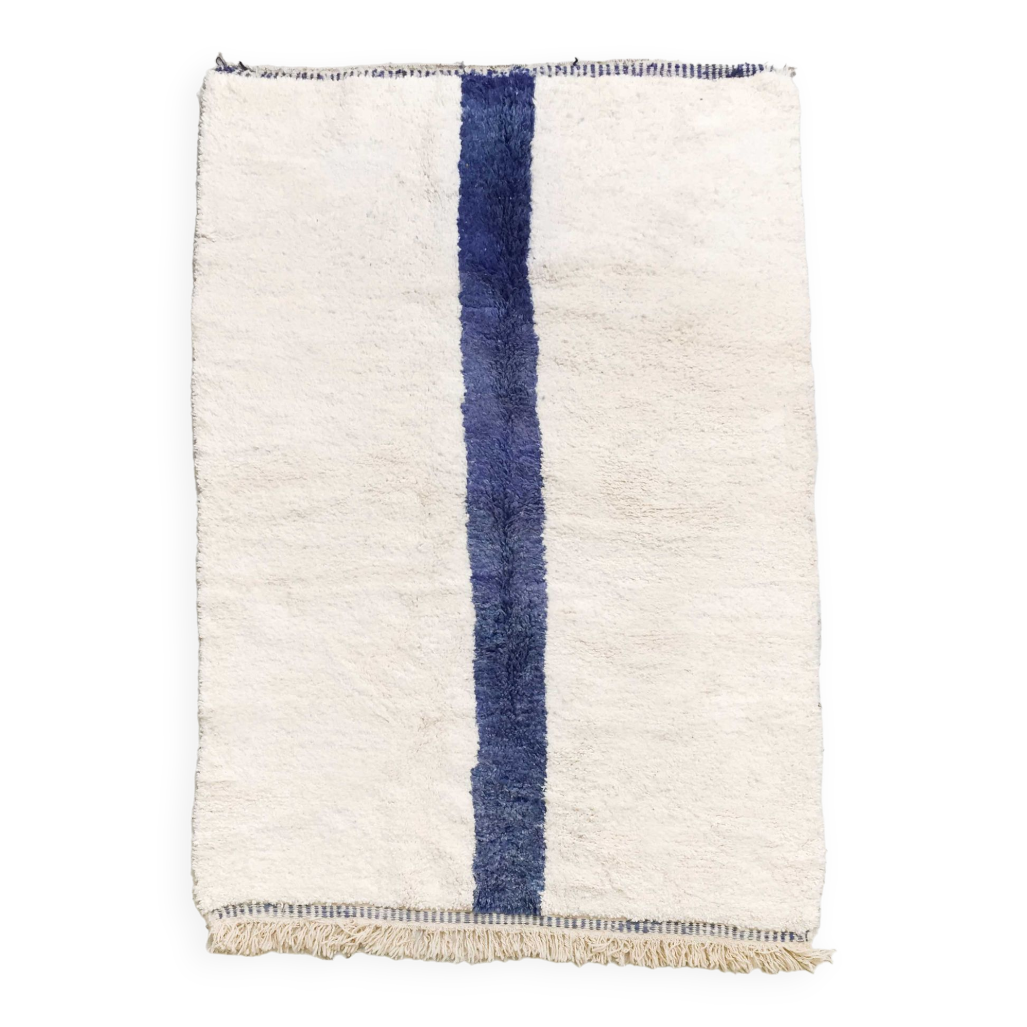 Berber carpet beni ouarain ecru blue line 243x160m