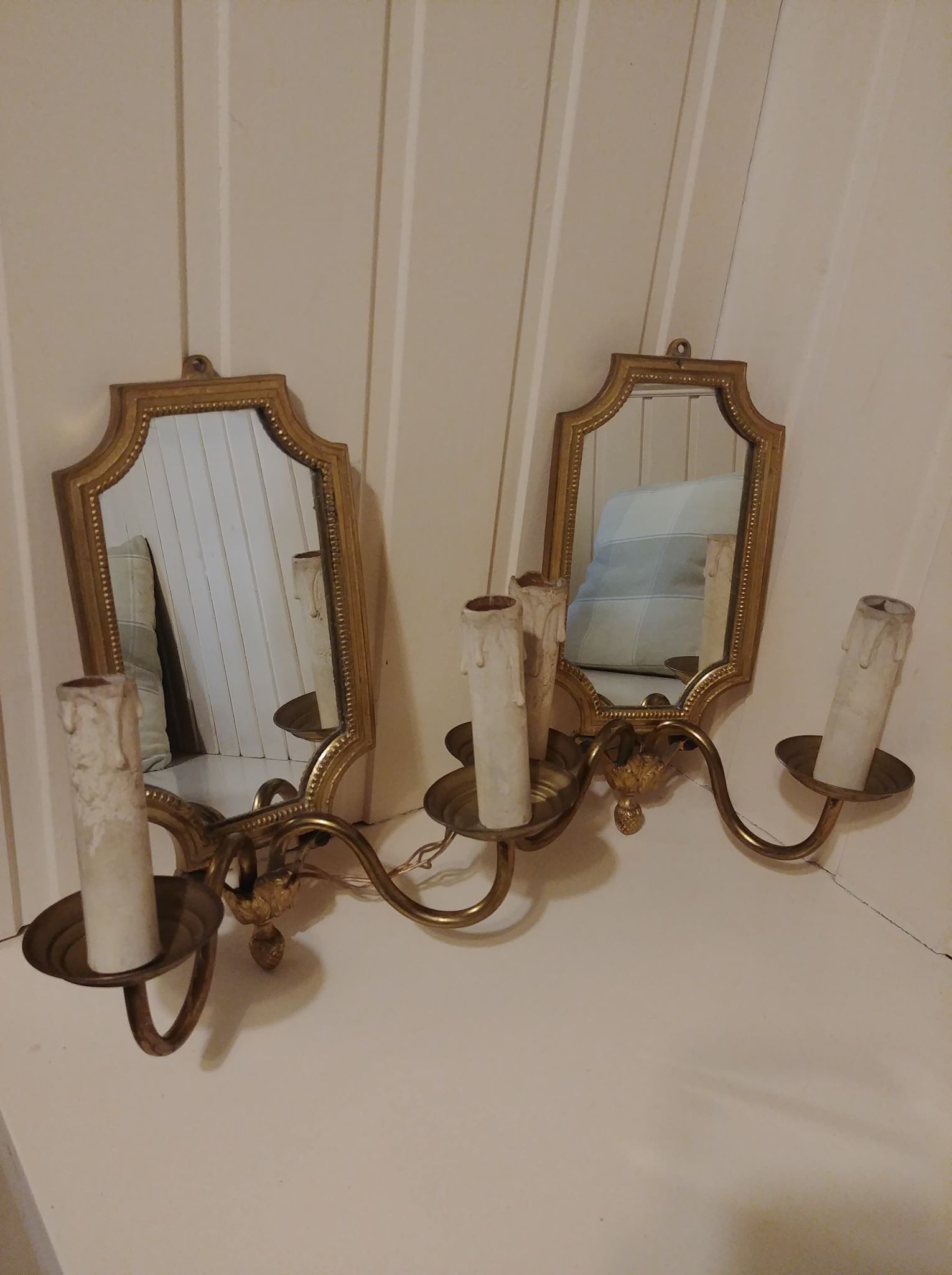 Pair of gold bronze wall lamps