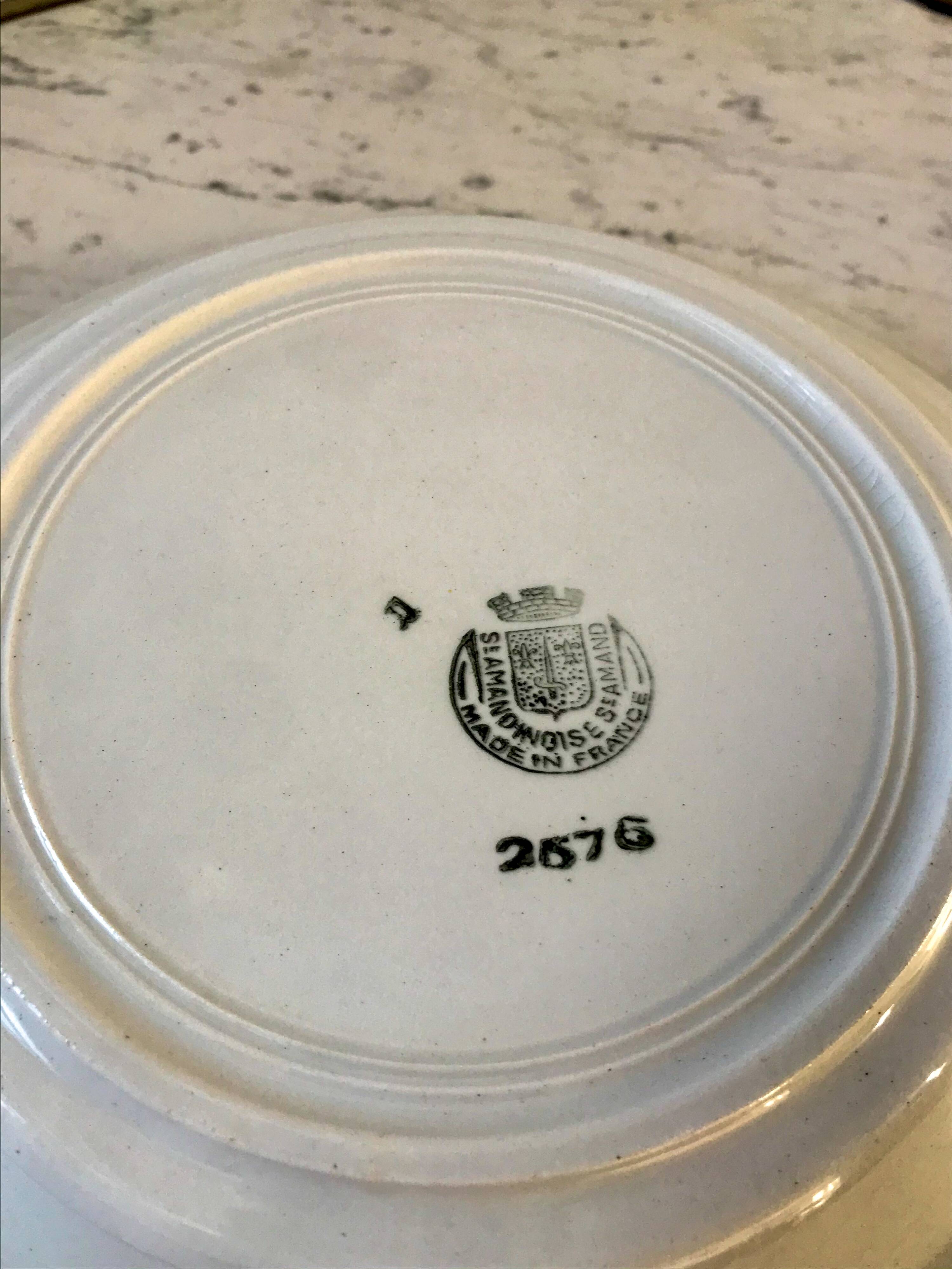 St Amand hollow dish textured white flowers on a green background, 1950s