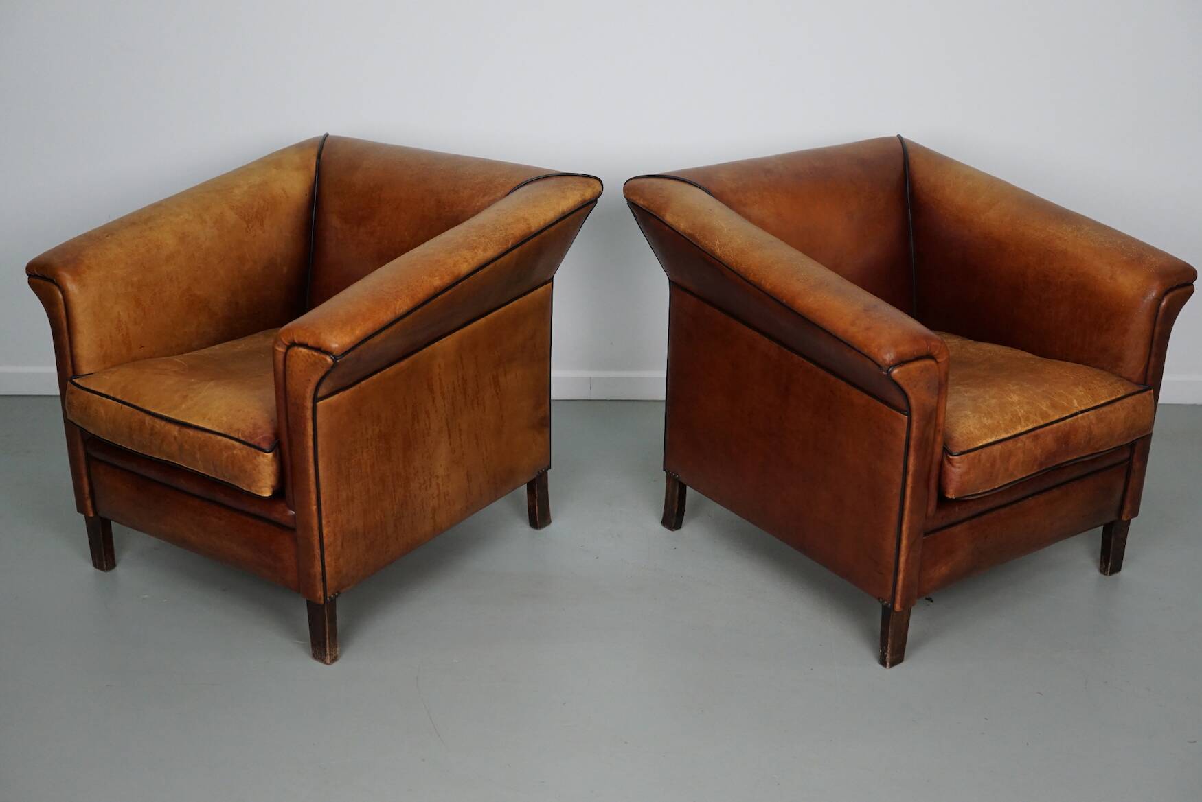 Vintage Dutch Club Chair in Cognac Leather, Set of 2