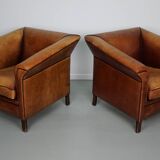 Vintage Dutch Club Chair in Cognac Leather, Set of 2