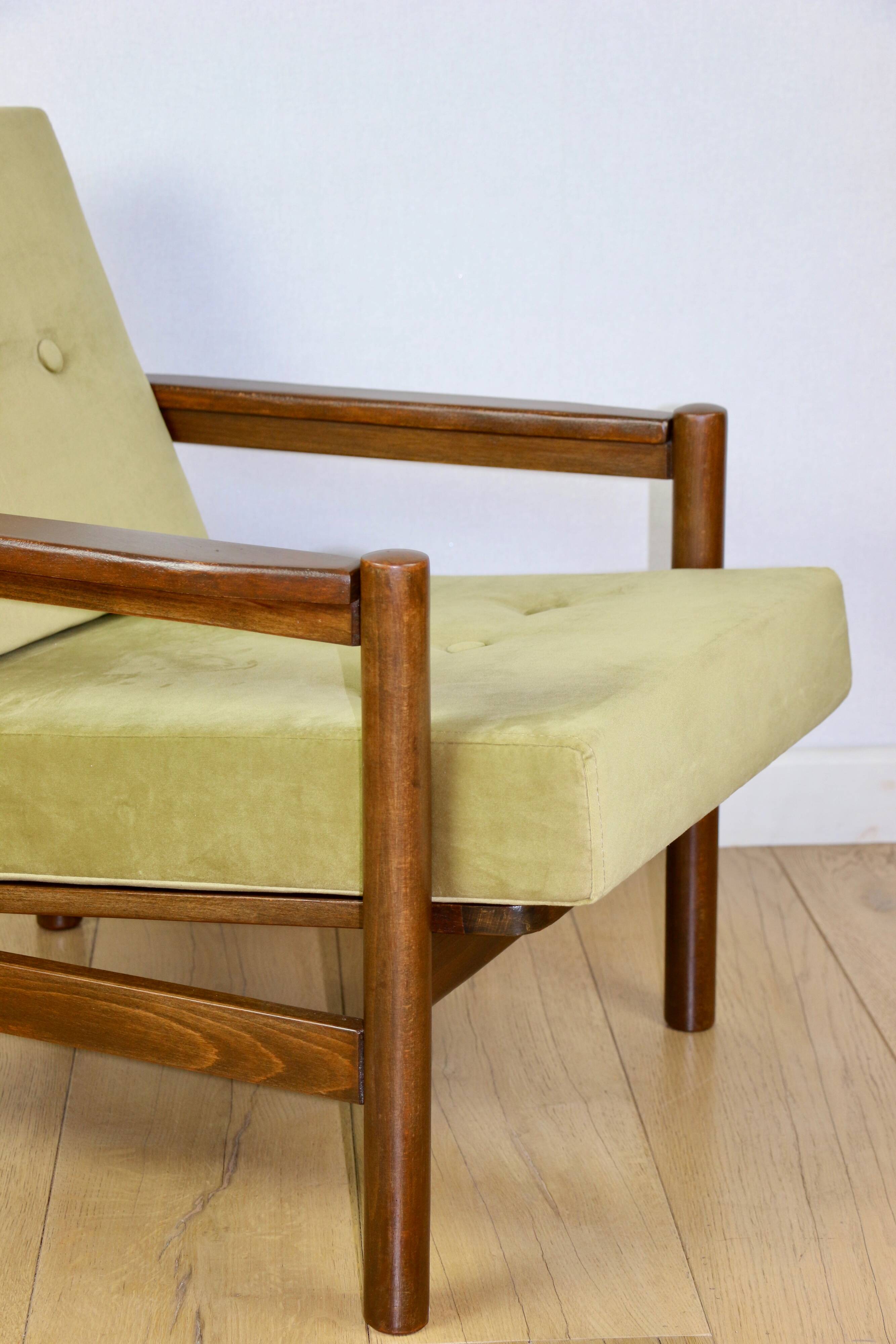 Wooden armchair designed by Z. Baczyk brown vintage olive - 3 pieces available