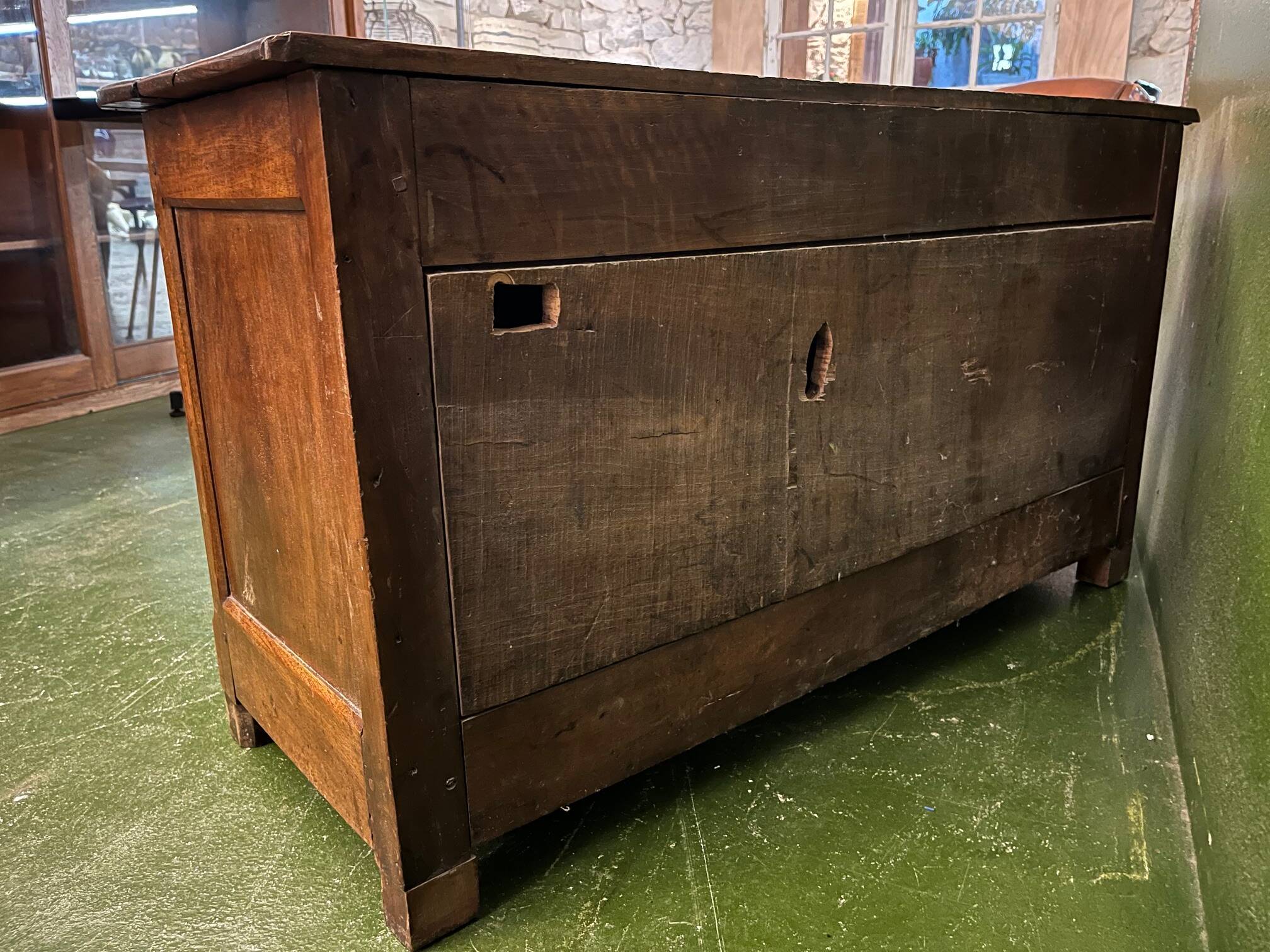 Very small rustic walnut sideboard.