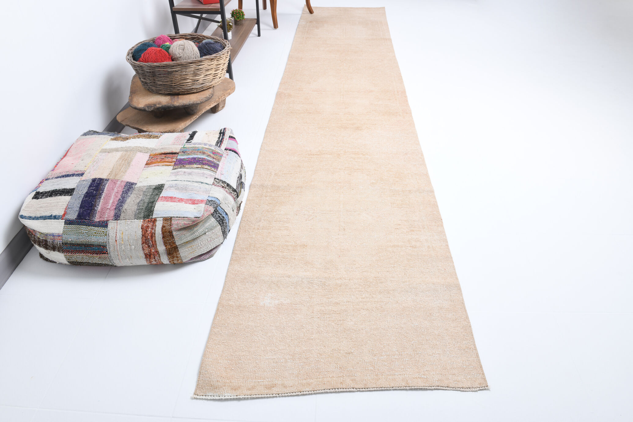 Faded beige turkish runner rug, 2'10x14'3 Ft