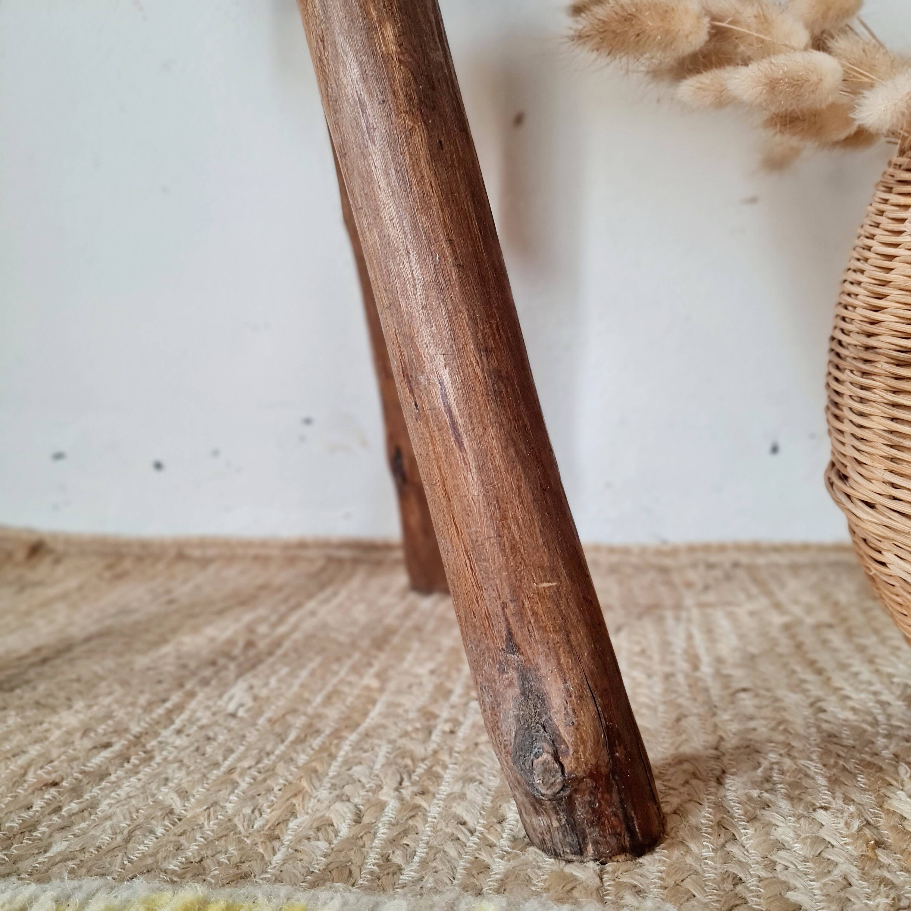 Small stool / antique stool in raw wood – Brutalist spirit