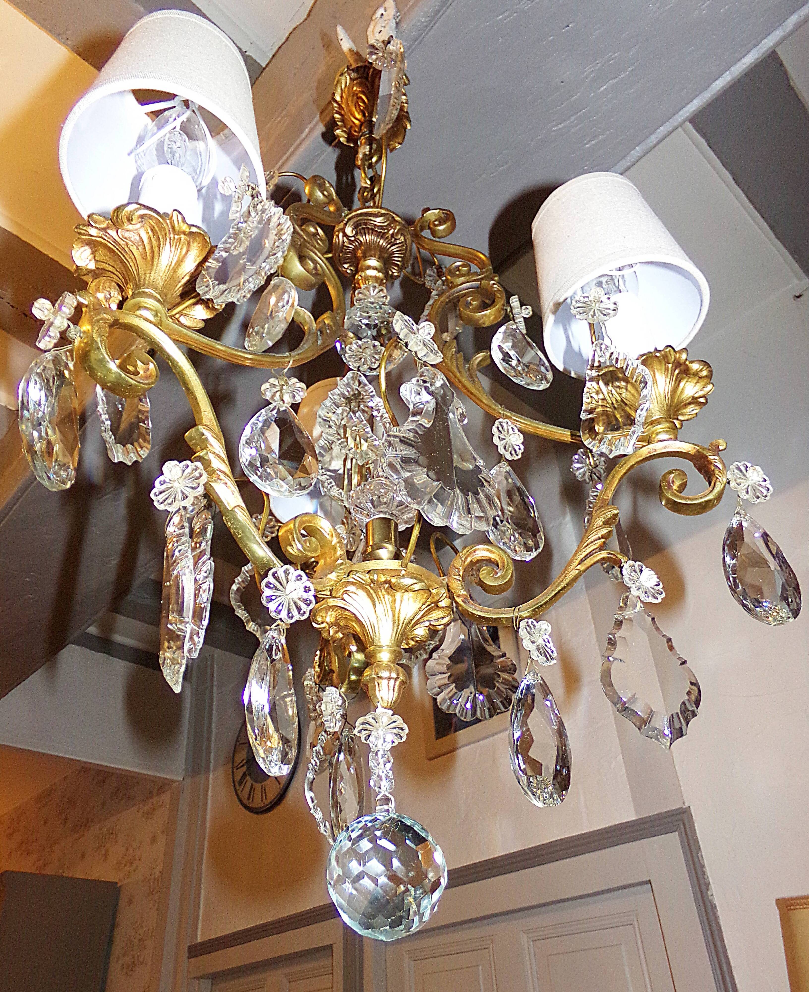 Antique Brass Chandelier with Antique Tassels and Lampshades