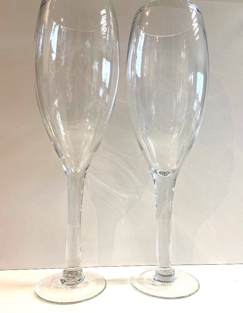 Duo of Large Tealight Holders Vases Candle Holders on Stand Blown Crystal Glass Deco