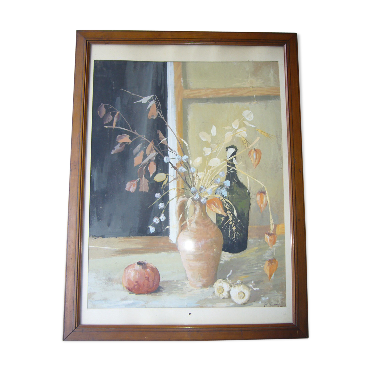 Still life oil on cardboard signed framed under glass