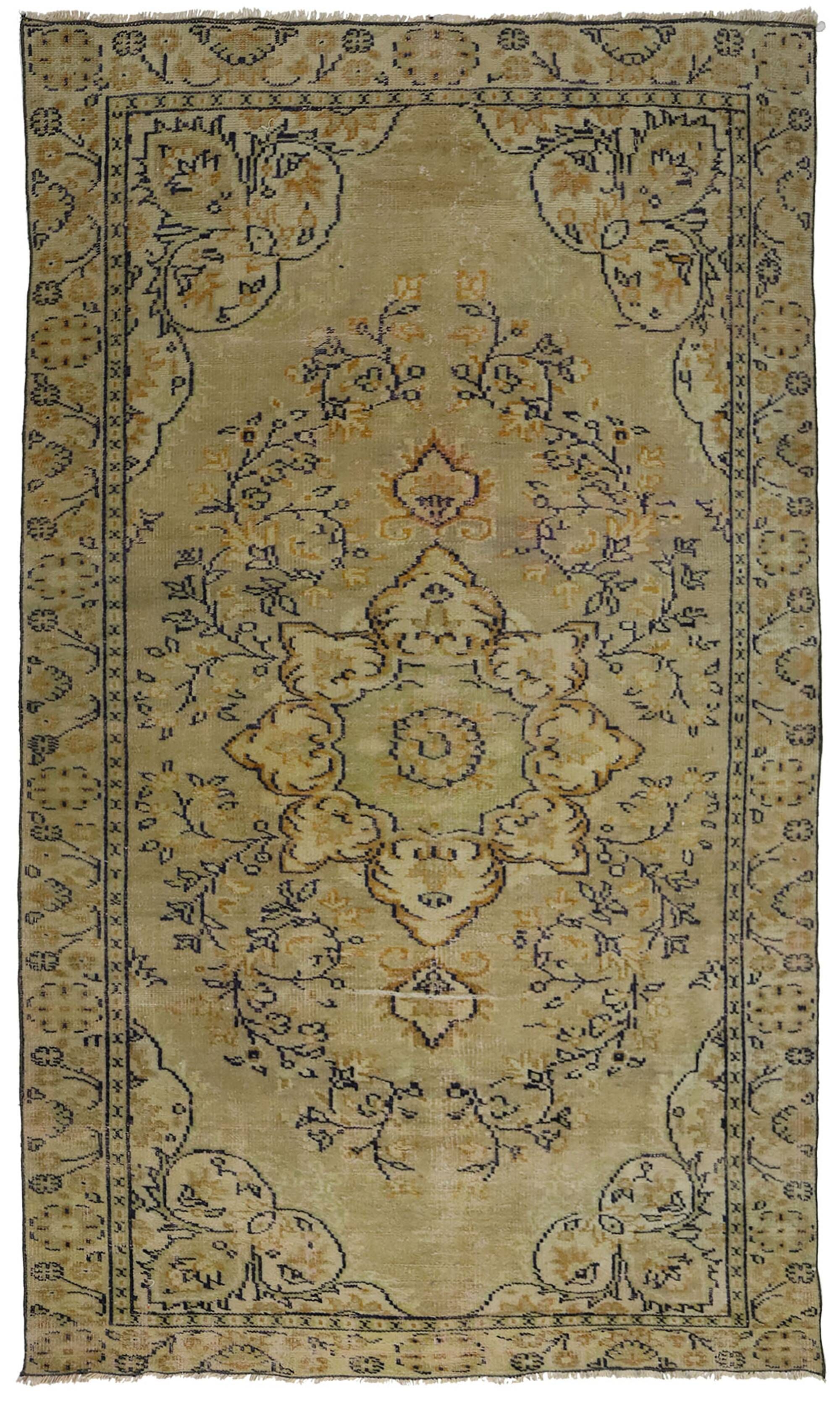 Vintage Turkish Floral Medallion Rug Beige 290 x 164 cm