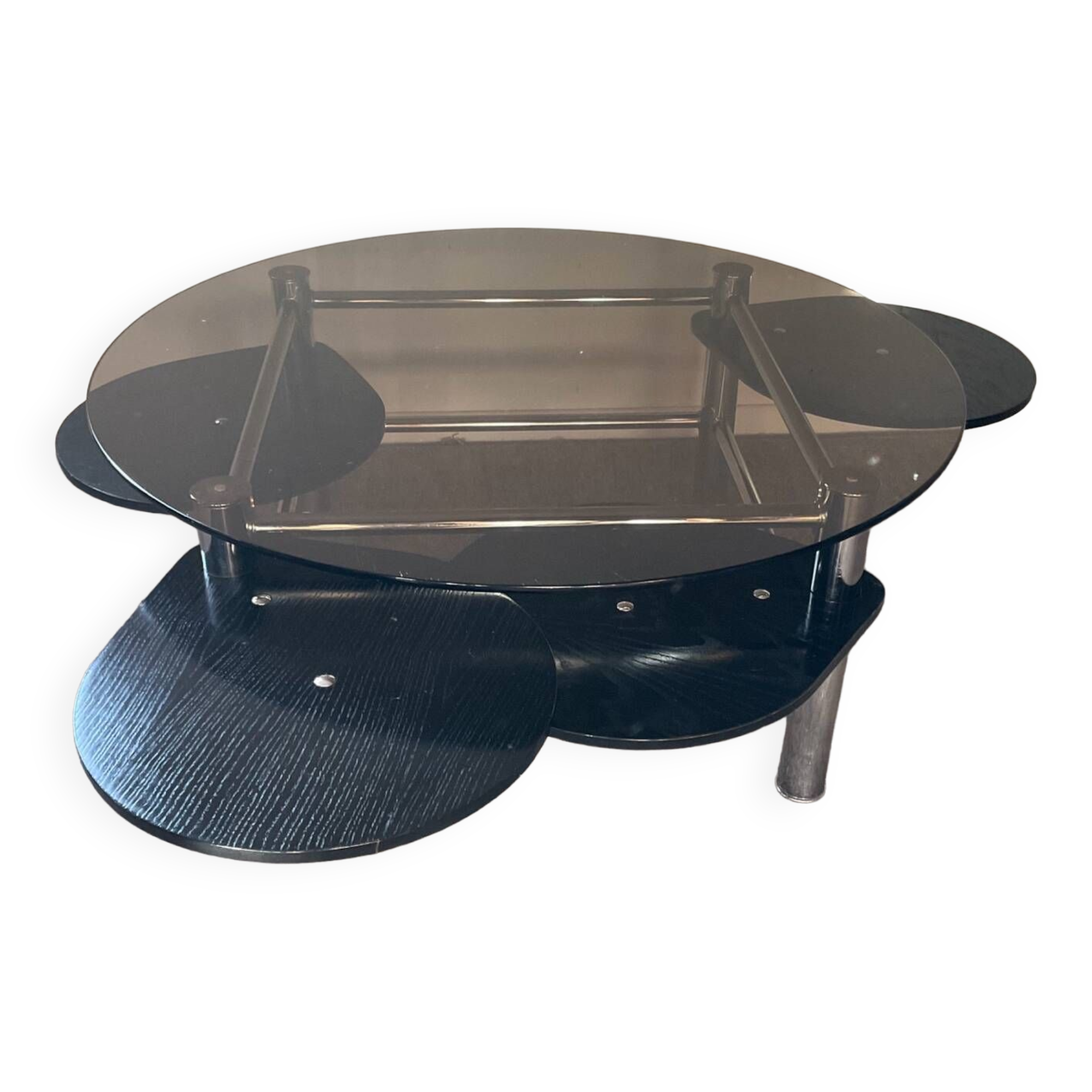 Vintage 1980s coffee table in smoked glass and chrome metal