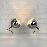 Pair of space age table lamps, chrome sphere and plexiglass, 70s