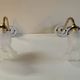 Swan neck wall lights in porcelain, brass and glass - mid 20th century.
