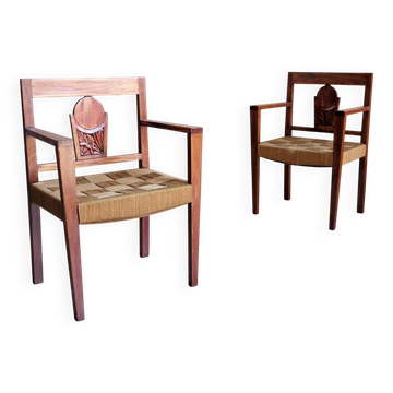 Pair of colonial armchairs, 1950