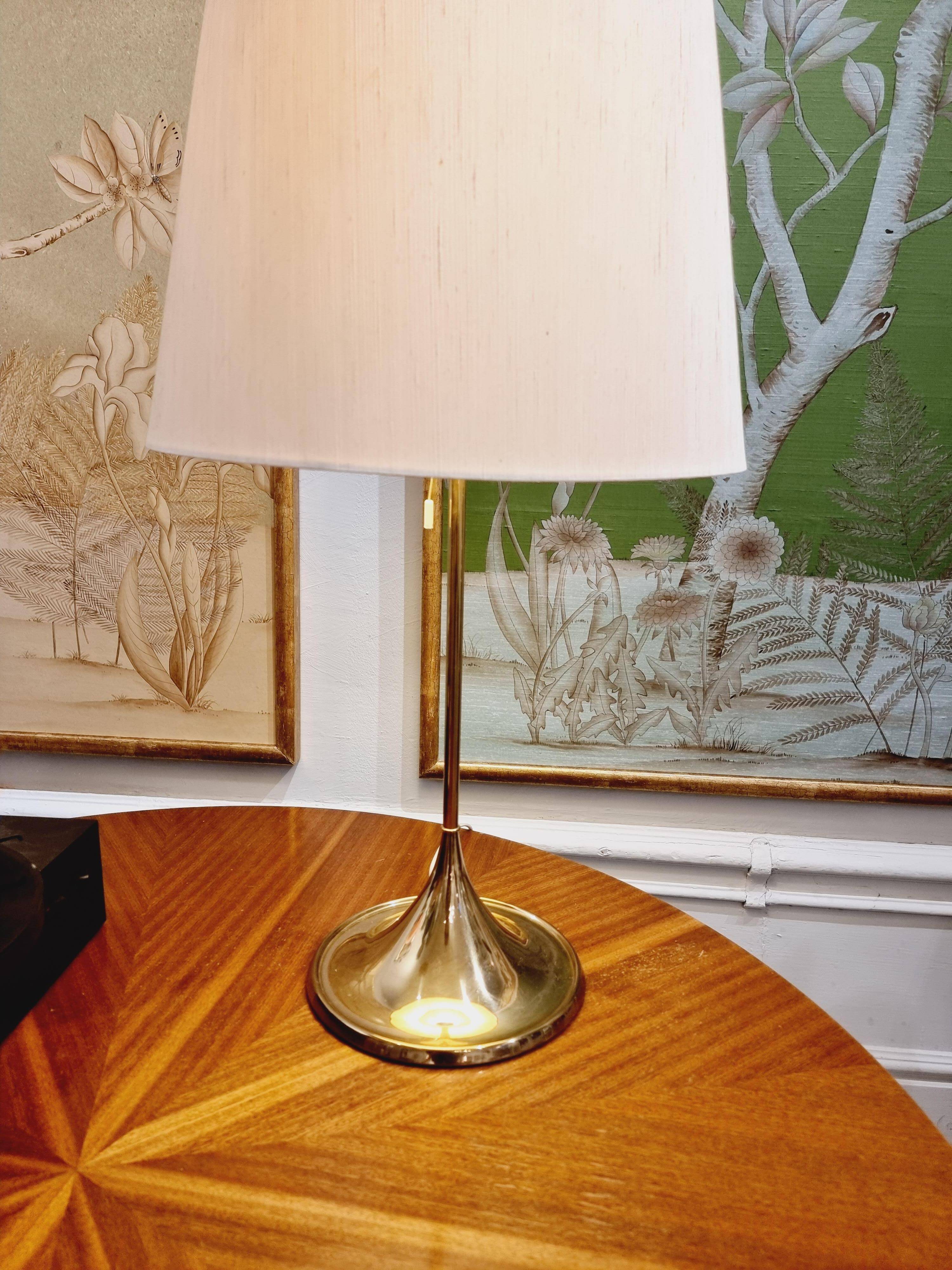Bergboms brass table lamp, original shade, model B-024, Scandinavian Modern 1960s