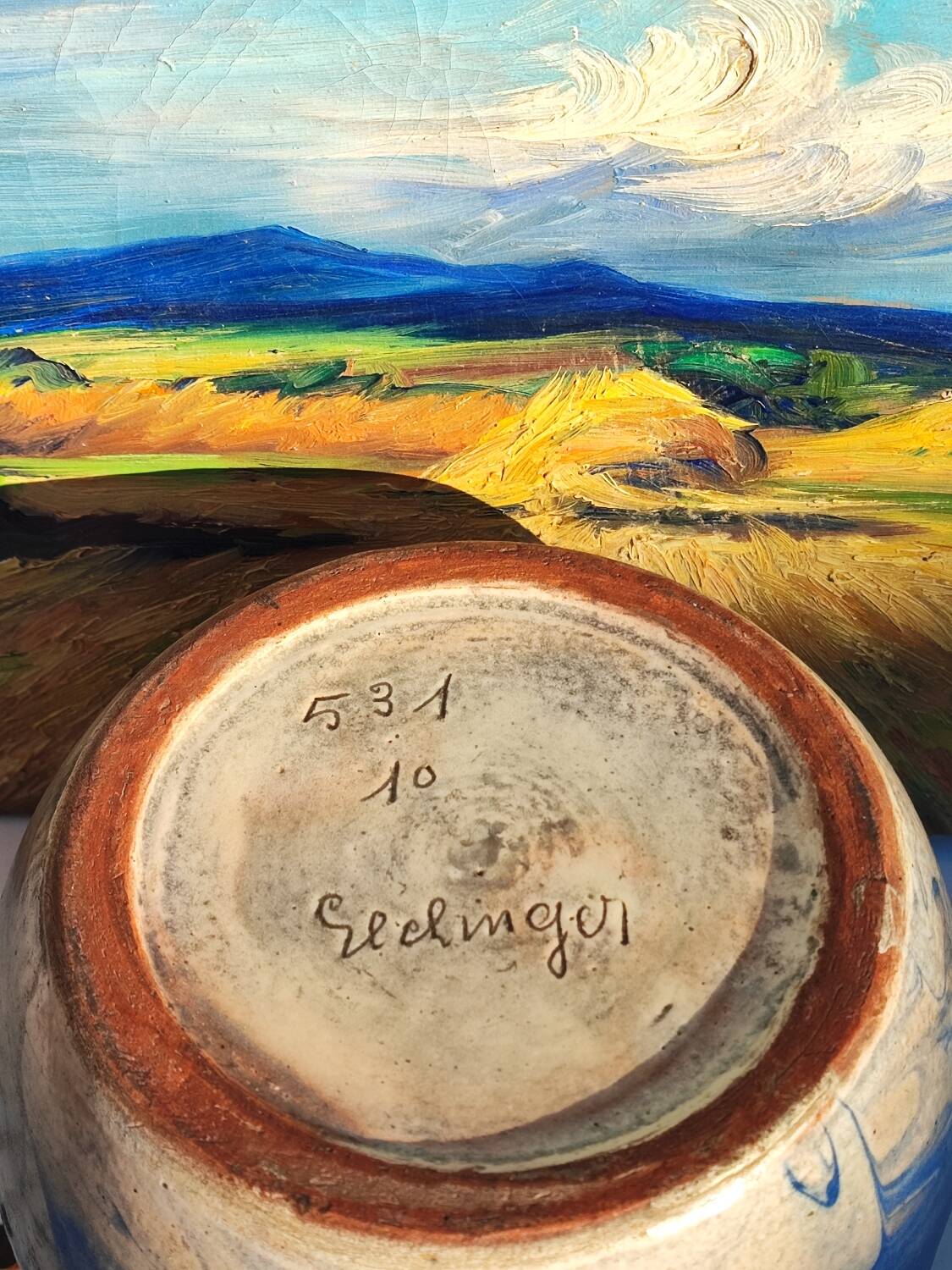 large vase with 4 handles Soufflenheim signed Elchinger