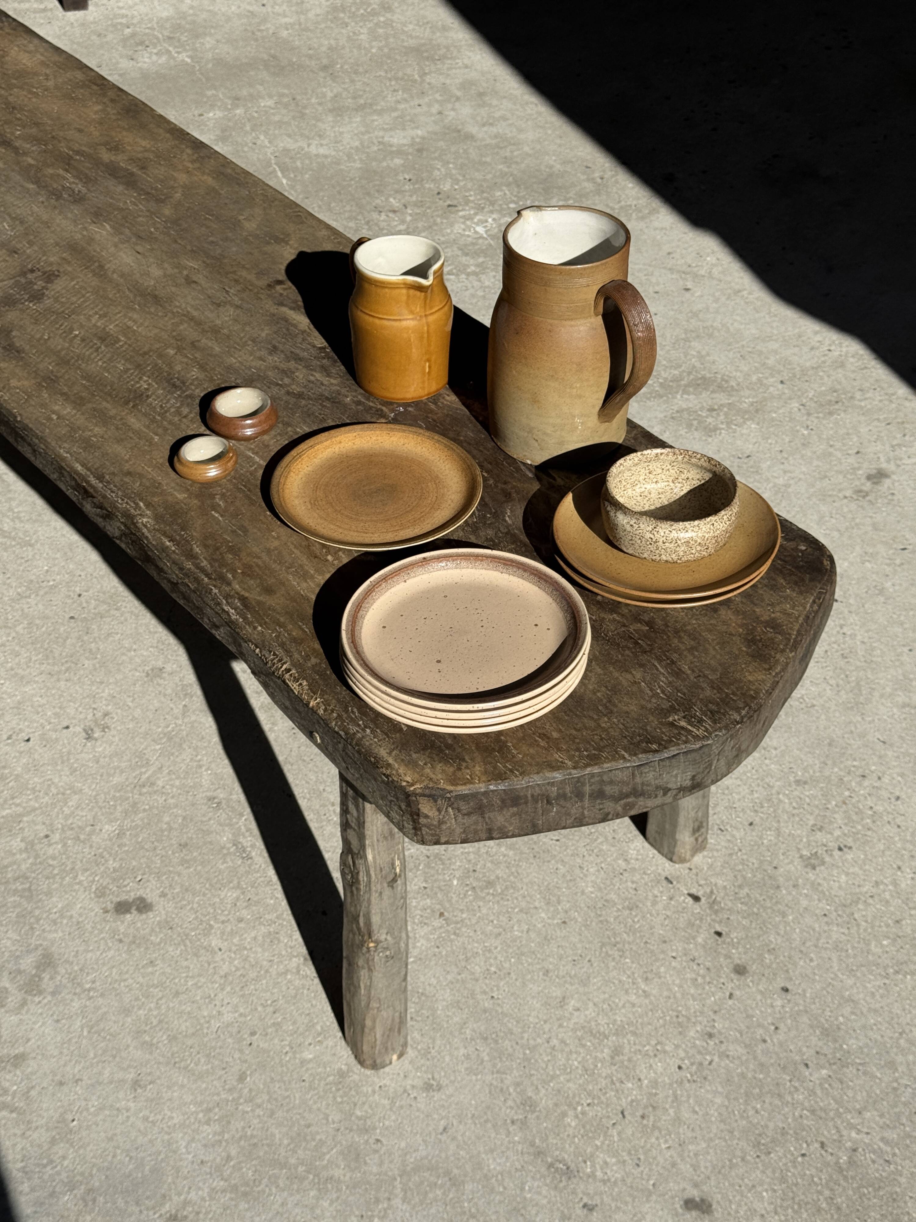 Lot de 4 assiettes à dessert en grès beige liseré brun Sarreguemines grès