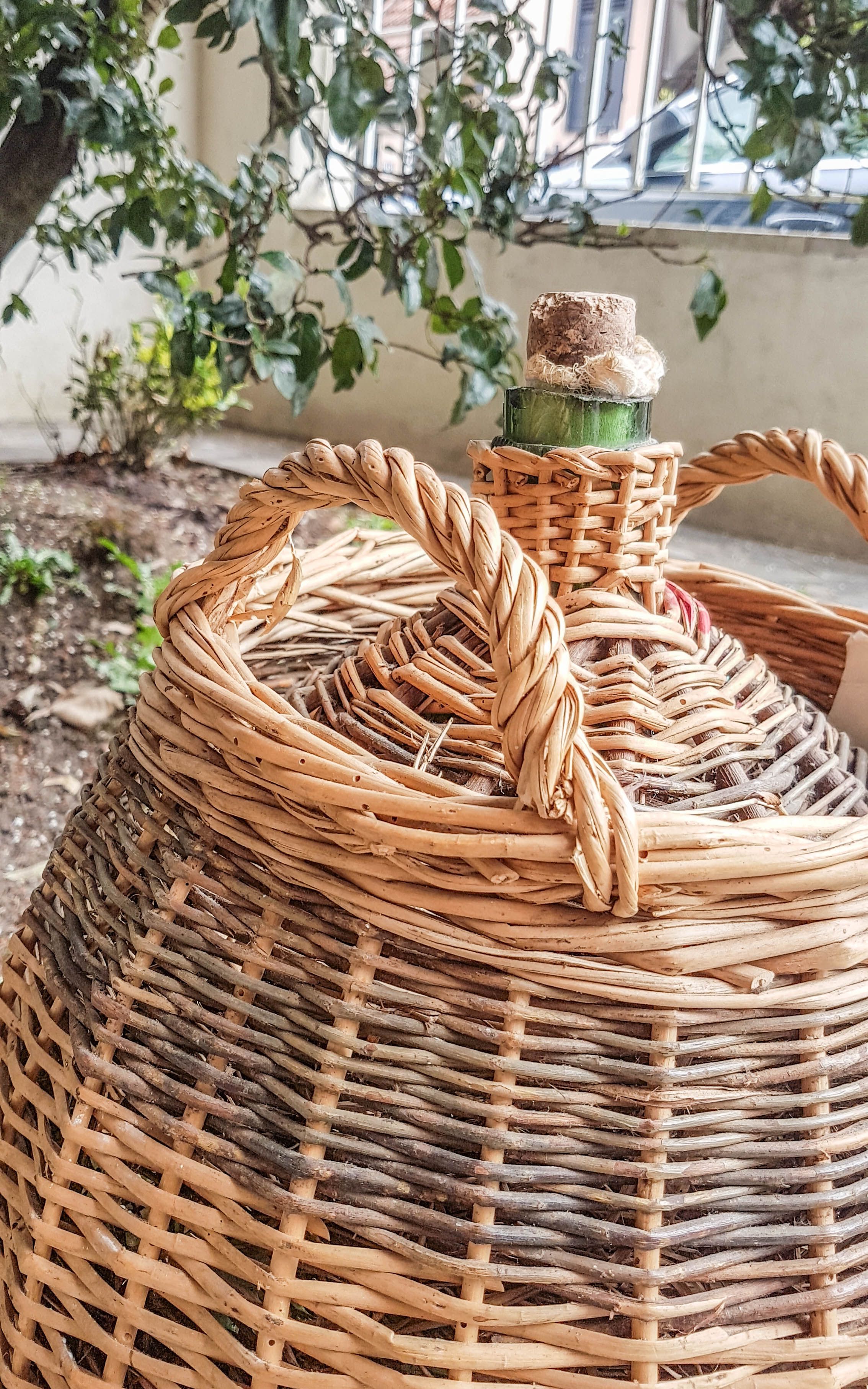 Demijohn covered with wicker