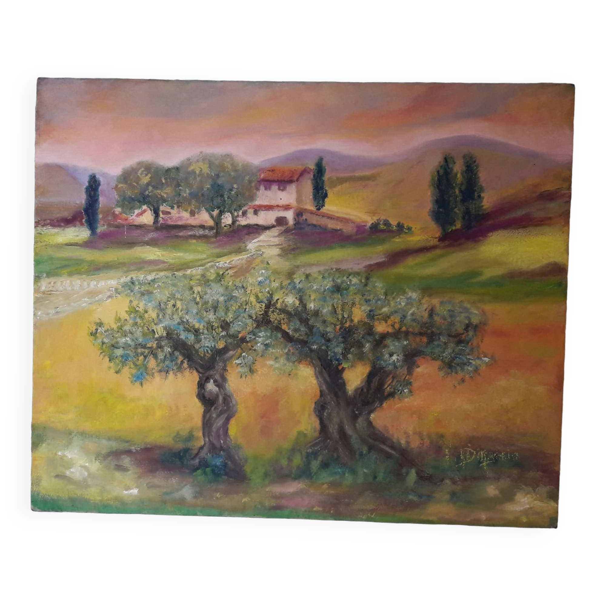 Signed oil painting Tuscan landscape