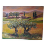 Signed oil painting Tuscan landscape