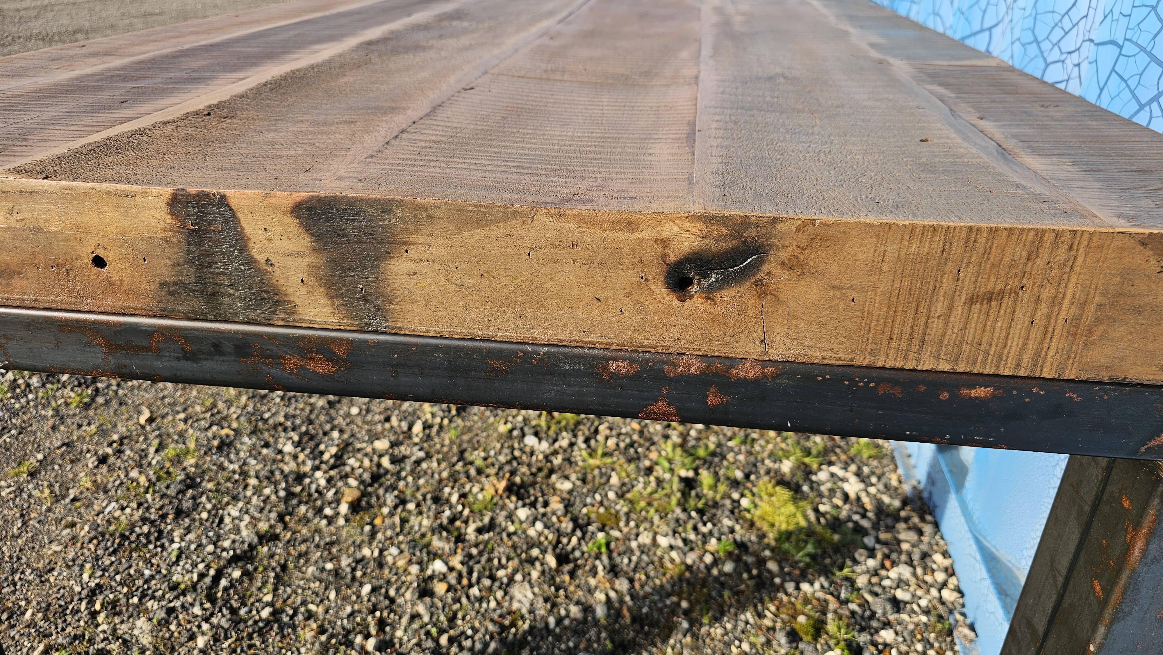 Industrial table 200 x 100 cm with wooden top + metal base
