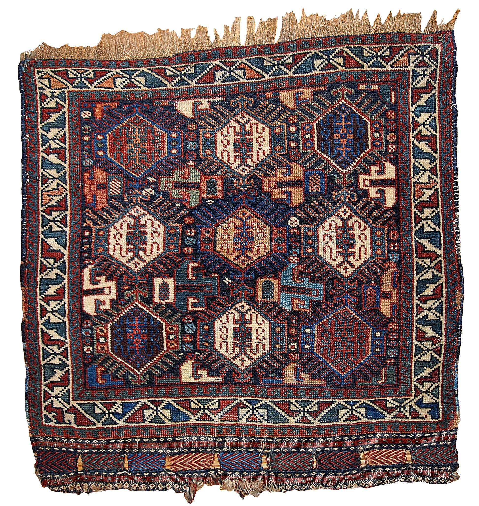 Handmade antique collectible Persian Khamseh bag face 58cm x 67cm 1880s
