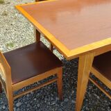 Formica teak table + 10 vintage Scandinavian style chairs