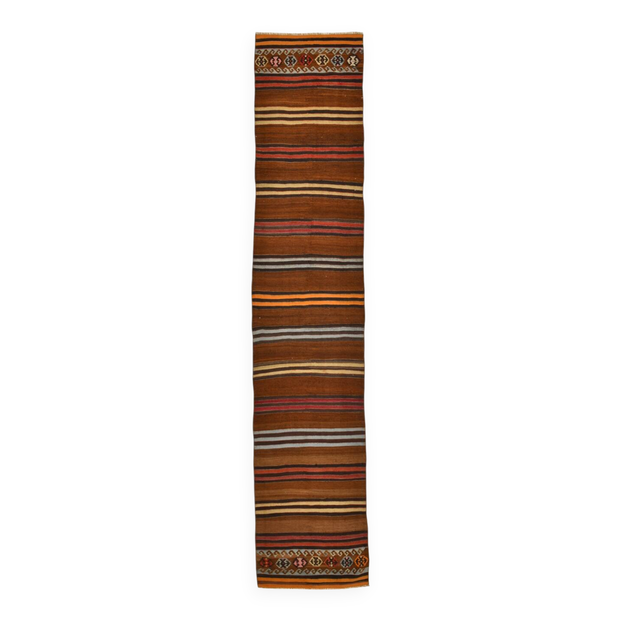 Tapis persan Kilim bordeaux et rouge, 75 x 387 cm