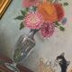 Old panel painting - Kitten and Flowers - Signed Léon Chevalier