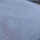 Set of 6 old 1900 napkins in white damask linen with hand-embroidered monogram