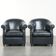 Set of dark blue cow leather club armchairs with a unique design