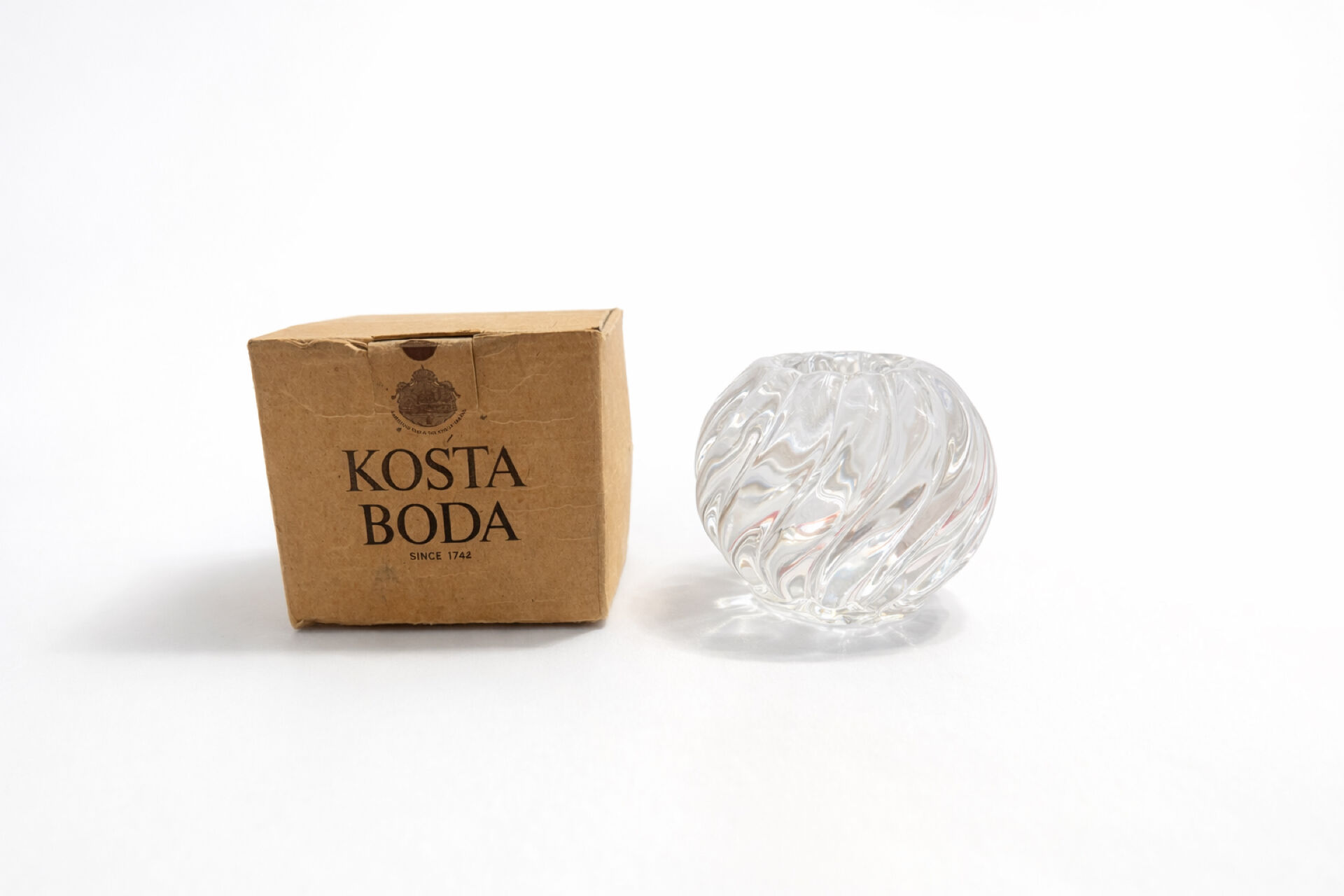 Kosta Boda Sweden Modernist Crystal Spiral Candle Holder with Box - 19