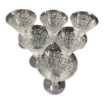 6 engraved light crystal glasses