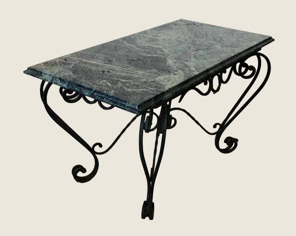 Vintage green marble and wrought iron coffee table
