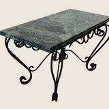 Vintage green marble and wrought iron coffee table