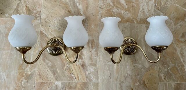 Duo of vintage neoclassical brass wall lamps 1960