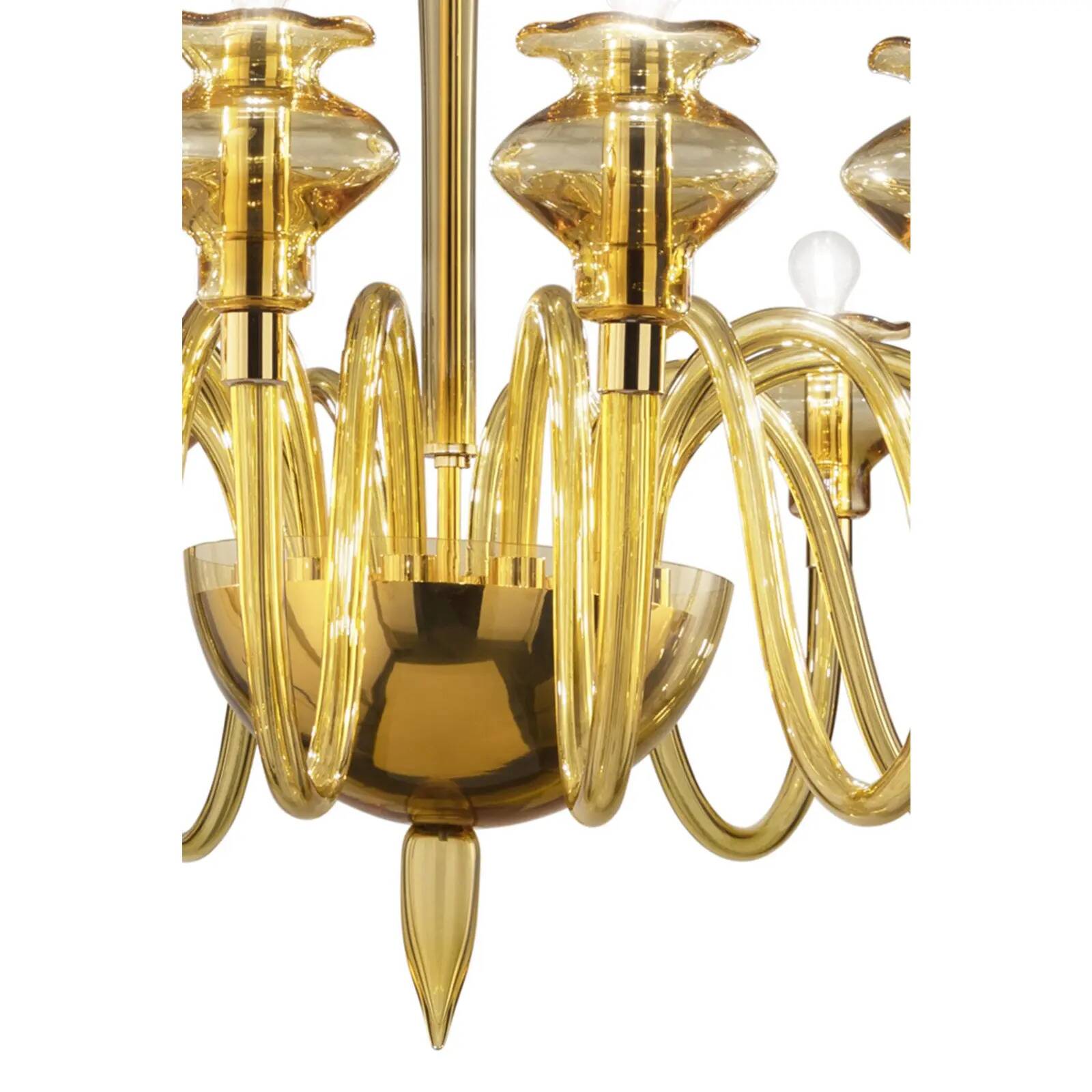 Luxury Modern Murano Glass Chandelier with Amber Finish