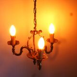Lustre en bronze, suspension en bronze à 3 branches, luminaire de salon.