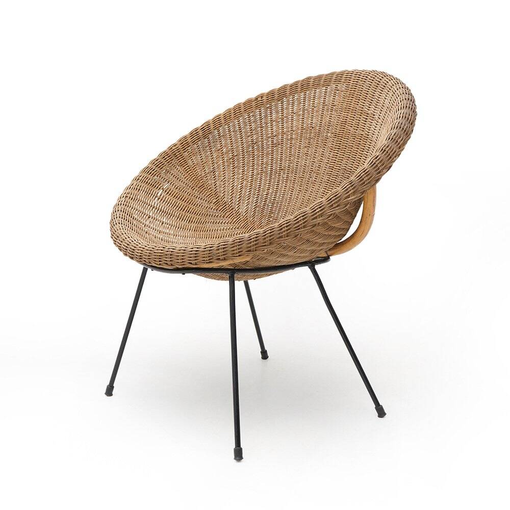 Woven rattan armchair, 1950s