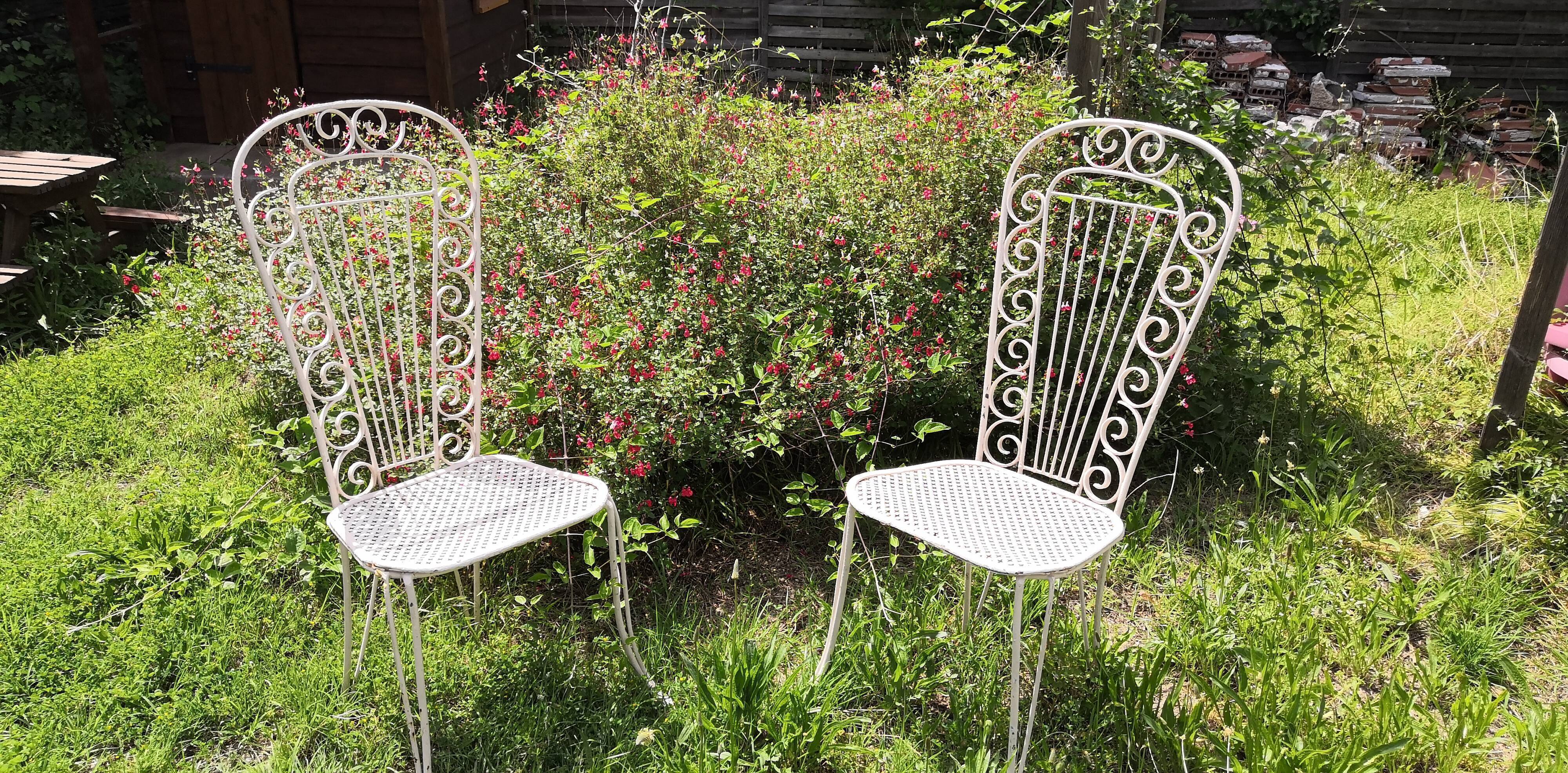 Perforated metal chairs clover backrest high 50s Set of 2