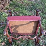 Armchair Voltaire or shepherdess and foot rest in pink velvet Louis XVI