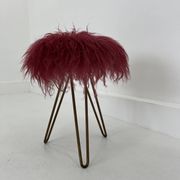 Tabouret Flokati rouge moderne du milieu du siècle, 1950