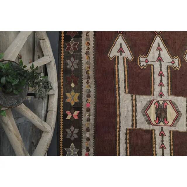 Vintage Turkish Oushak handmade wool cotton brown runner rug 168x395