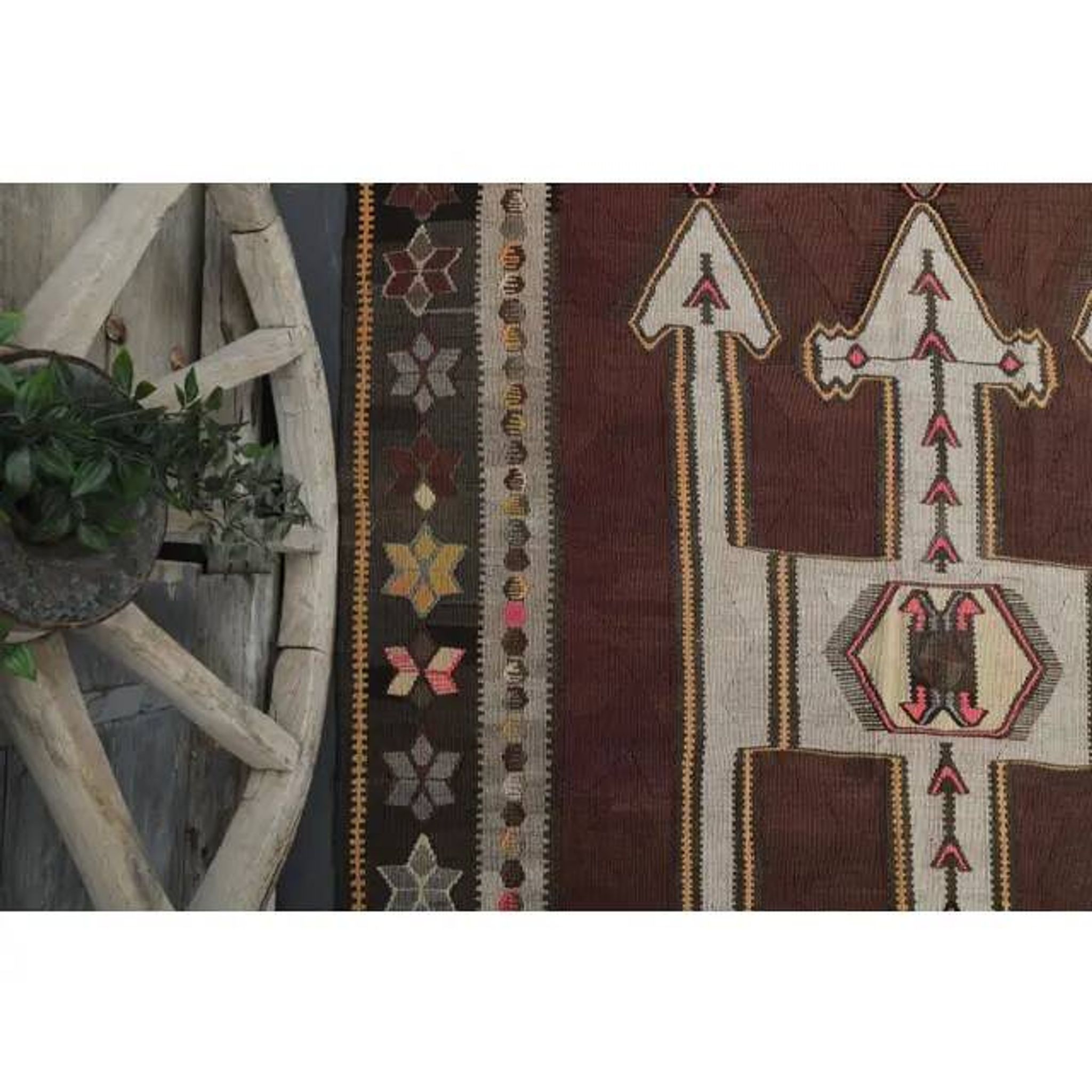 Vintage Turkish Oushak handmade wool cotton brown runner rug 168x395