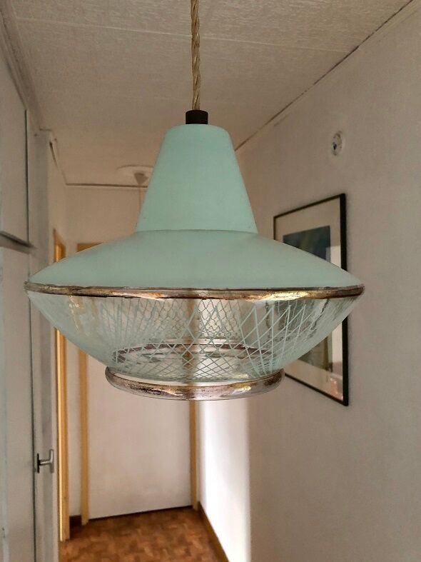 Striated glass suspension, modernist, from the 50s