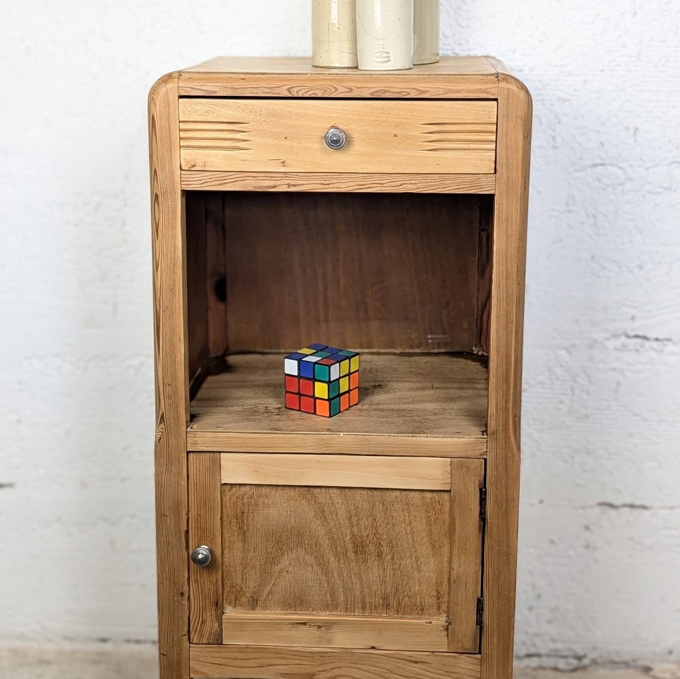 Art Deco bedside table in pine