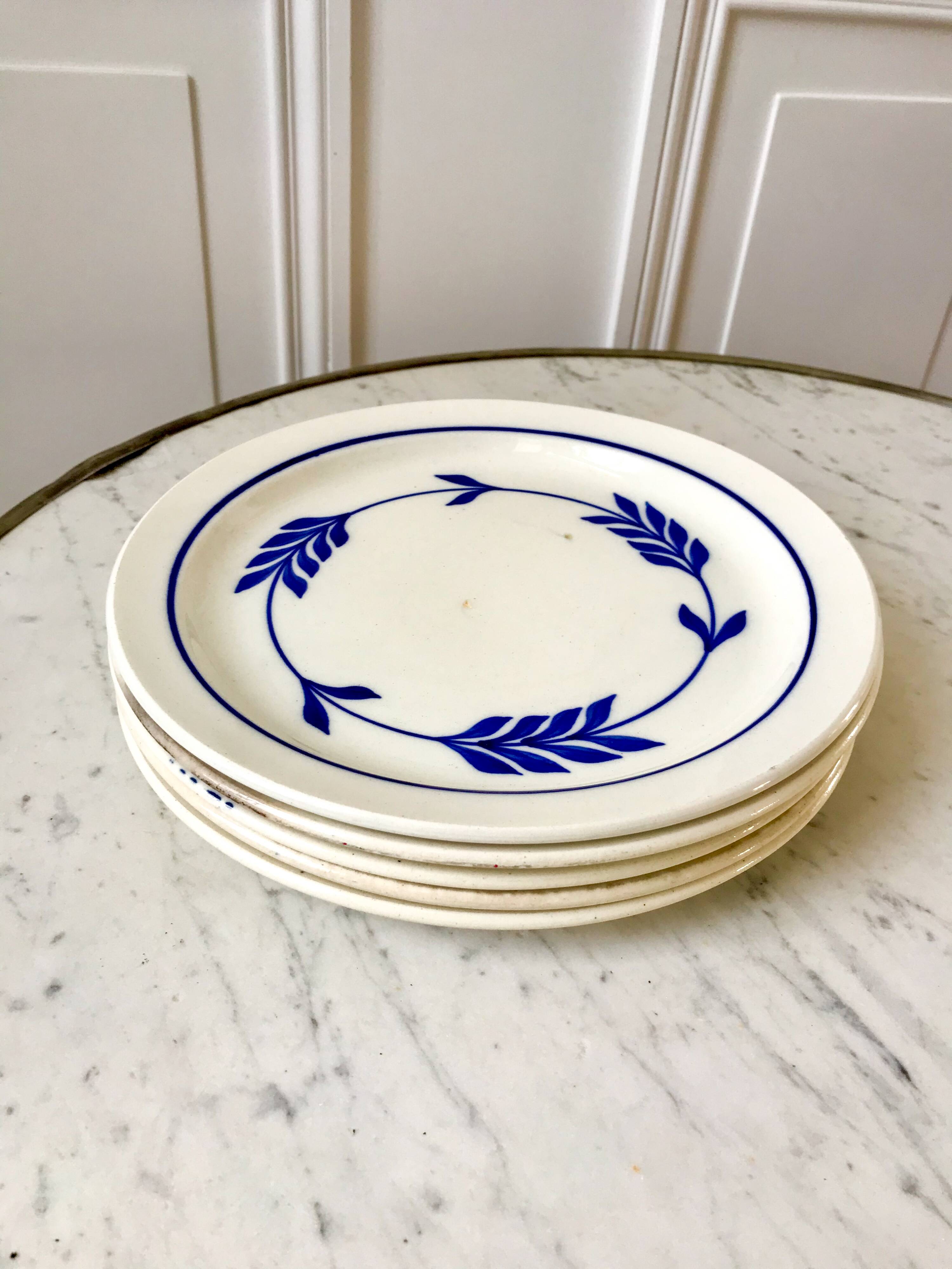 set of 5 dessert plates in Terre de Fer Salins model Jenny early 20th century